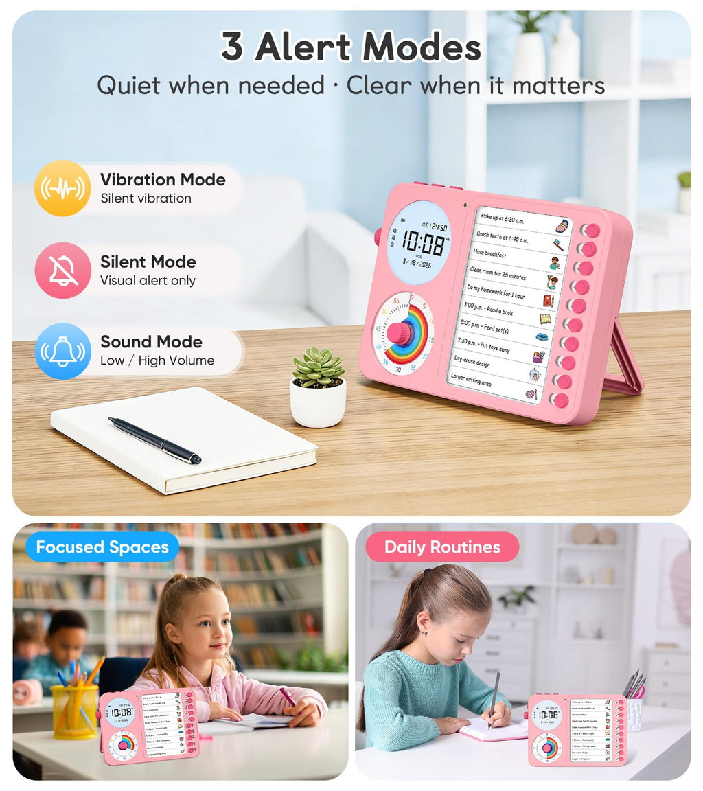 3-in-1 Visual Timer & ADHD Tool for Kids – ADHD Task Timer for Adults with Visual Schedule, Chore Chart & Planning Board for Home, School, Classroom, Work (White)