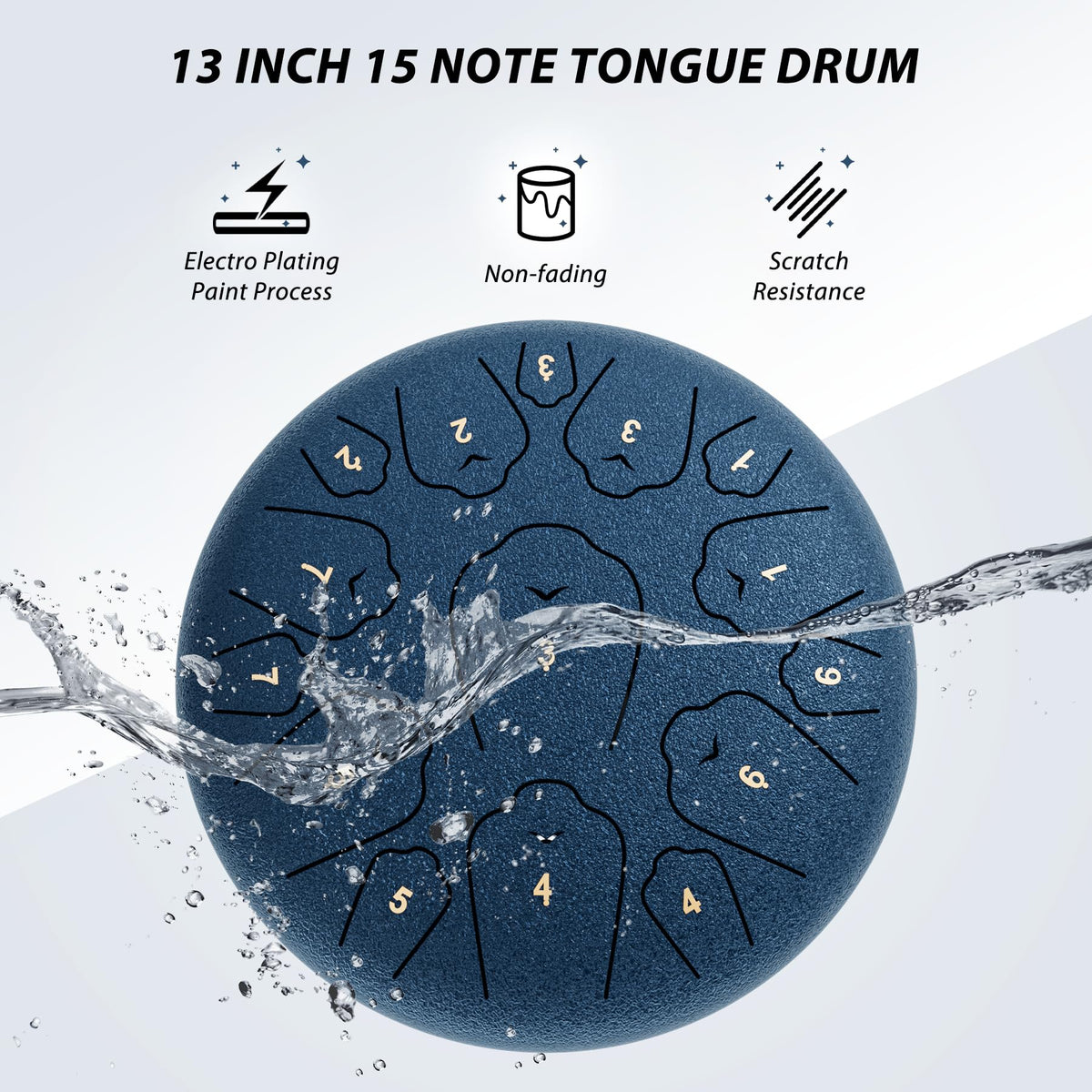 QingShi 14" Steel Tongue Drum — 15-Note C Major Hand Pan with Accessories