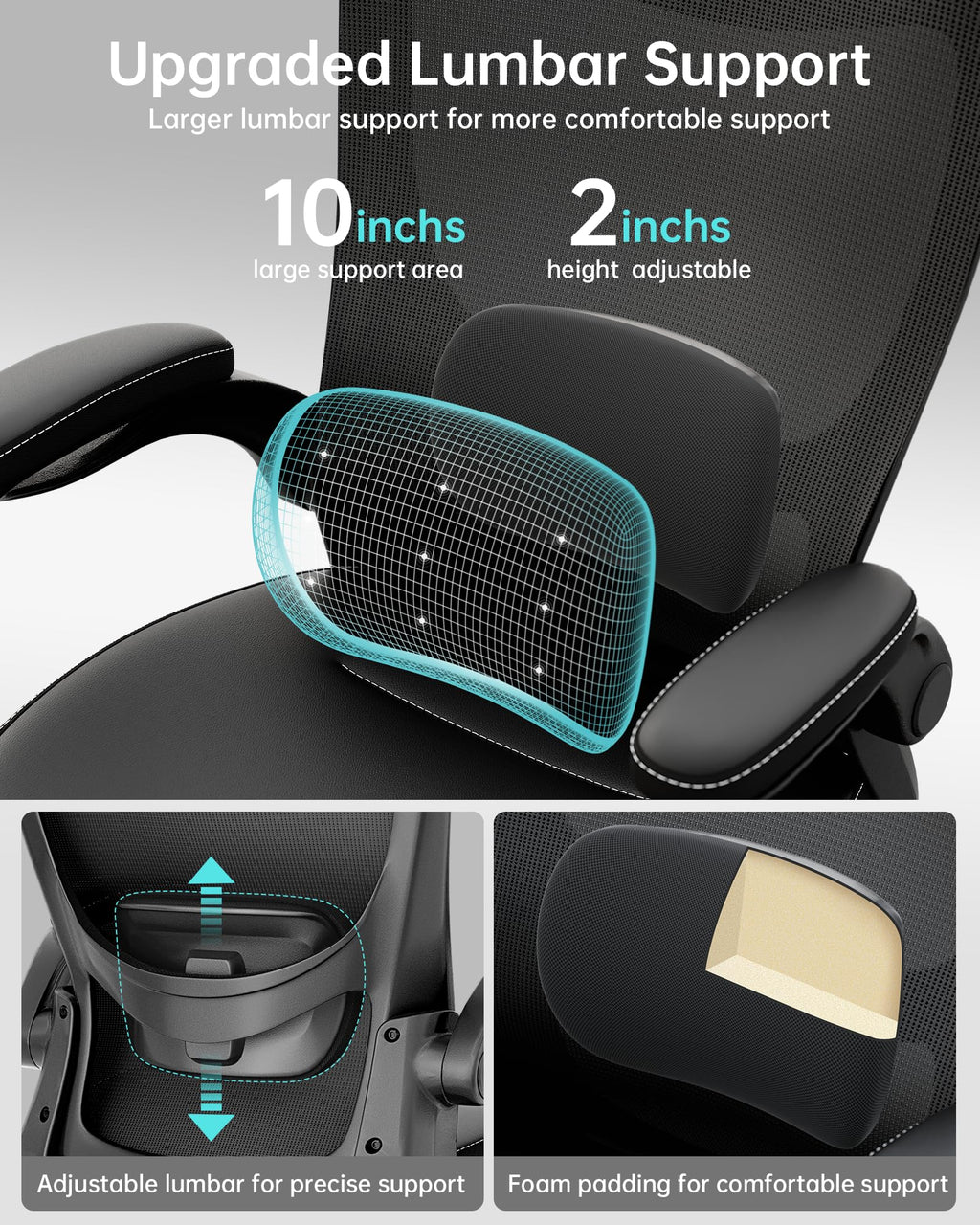 MUXX.STIL Office Chair, Ergonomic Desk Chair with Adjustable Lumbar Support and Flip up Armrest, Breathable Mesh Computer Chair for Home Office, Khaki