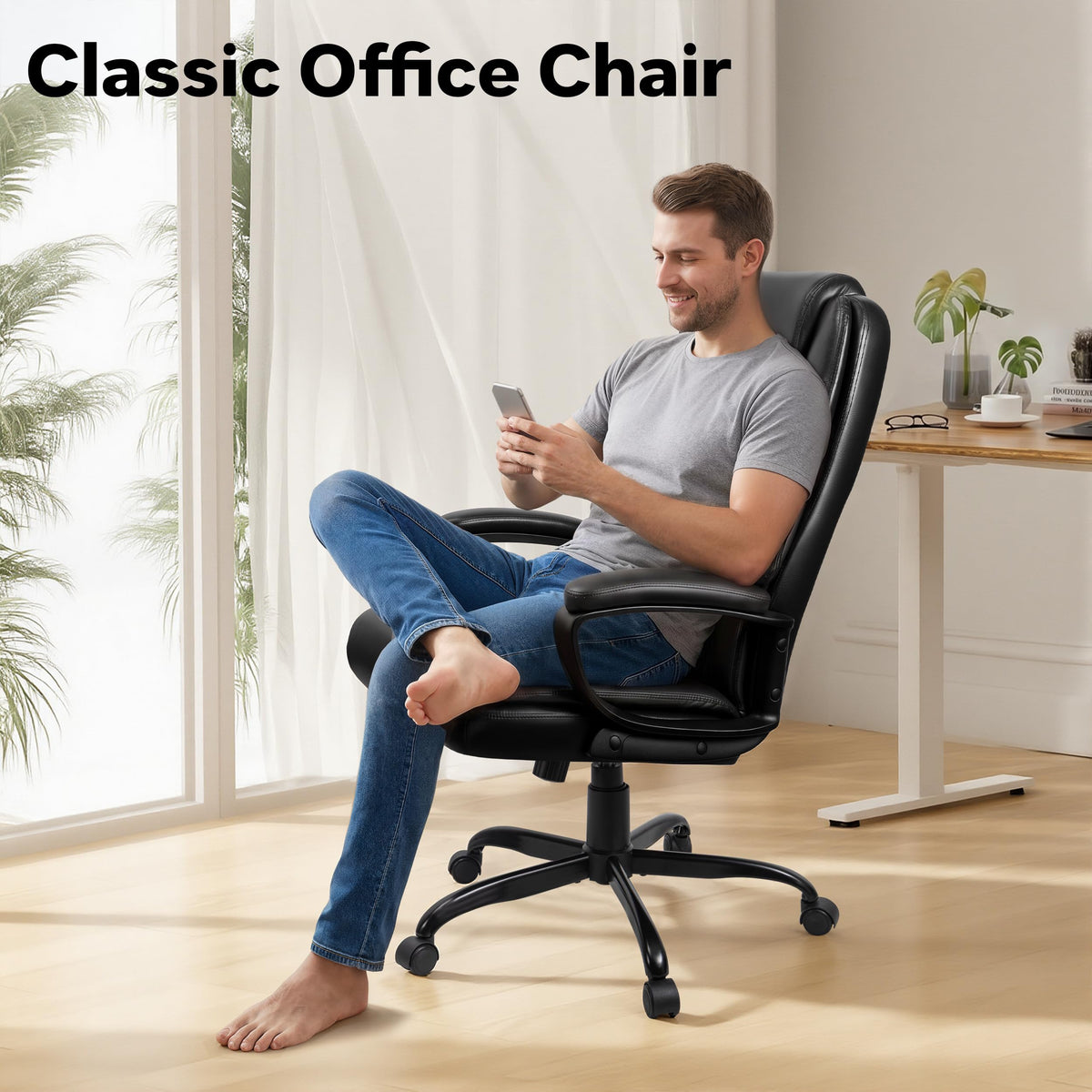Office Chair, High Back Ergonomic Home Office Desk Chairs with Lumbar Support, Adjustable Big and Tall Computer Chair, 360° Swivel, PU Leather, Brown