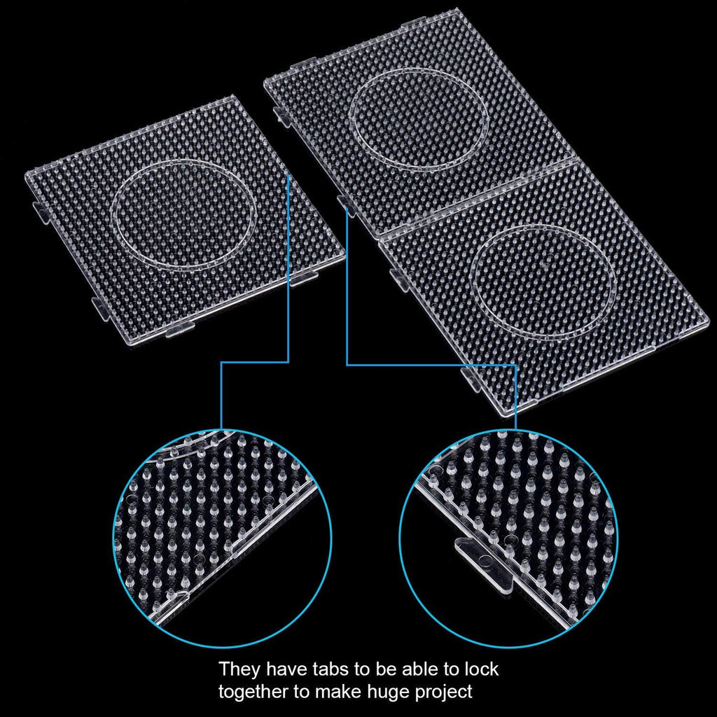 H&W 4PCS 5mm Fuse Beads Boards, Large Clear Pegboards Kits, with Gift 4 Lroning Paper (WA3-Z1)
