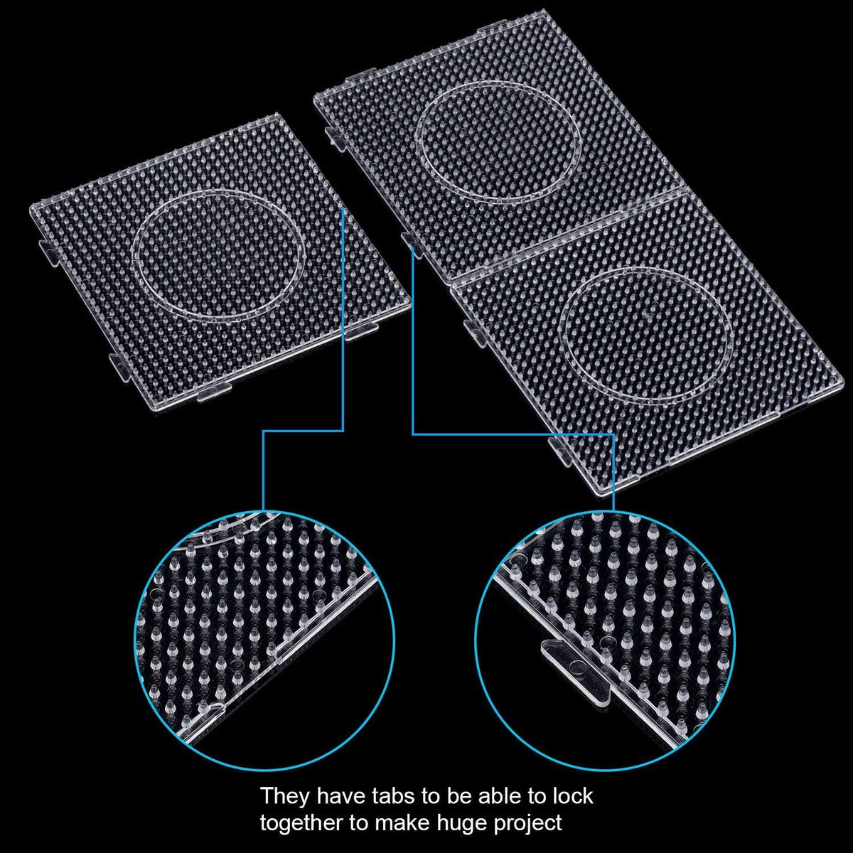 H&W 4PCS 5mm Fuse Beads Boards, Large Clear Pegboards Kits, with Gift 4 Lroning Paper (WA3-Z1)