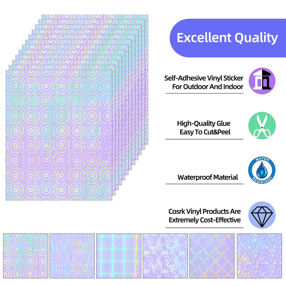 36 Sheets Holographic Laminating Sheets Clear Self Adhesive Sticker Paper