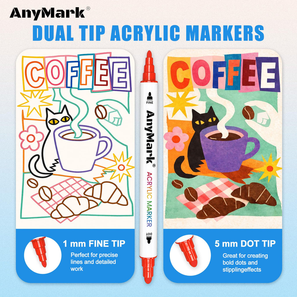 AnyMark 24 Colors Acrylic Paint Markers Brush & Fine Paint Pens