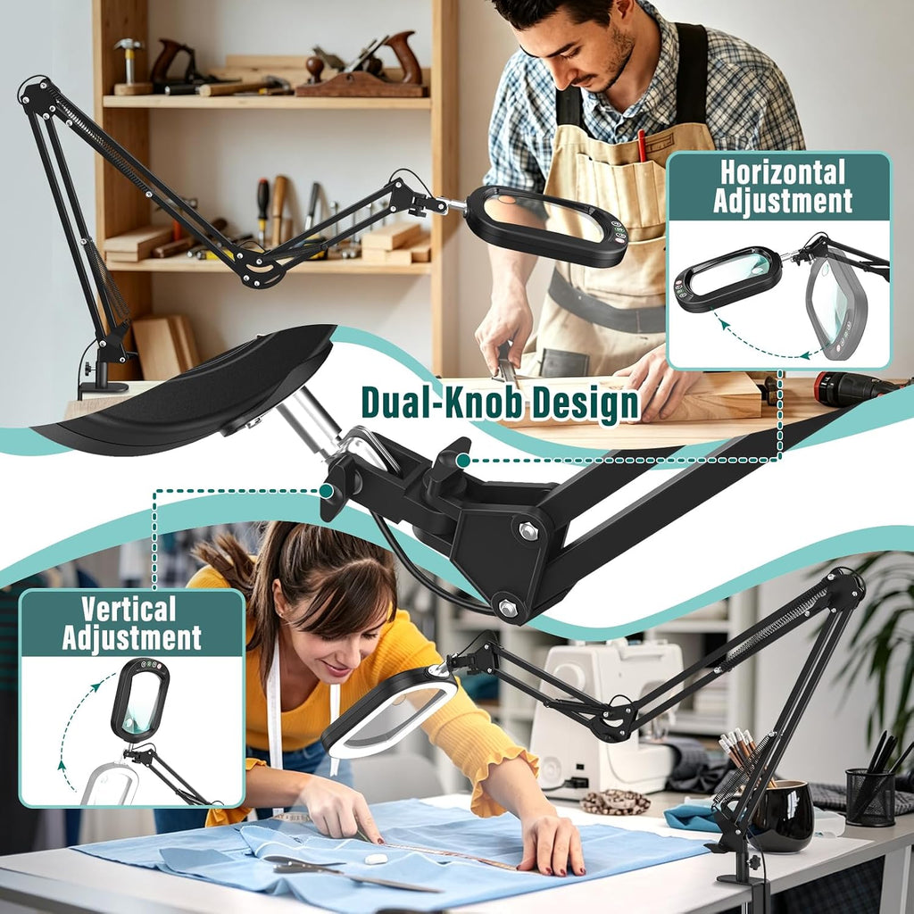 30X 12X Square Magnifying Glass with Light and Clamp, 36'' Ultra Long Lamp