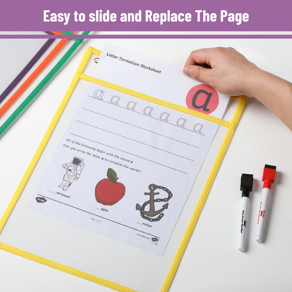 Mr. Pen- Reusable Dry Erase Pocket Sleeves, 10" x 14", 6 Pack, Colorful