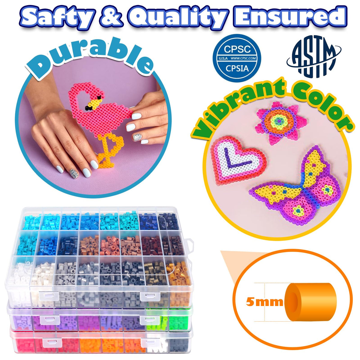 23000 5mm Fuse Beads Kit for Craft Gifts - 22 Colors | 106 Patterns