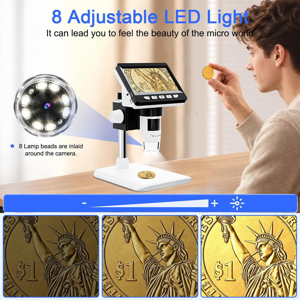 4.3" Digital Microscope for Adults, SKYEAR Coin Microscope 1000X Magnification with 8 Ajustable LED Fill Lights, USB Microscope for Windows/MacOS, Coin Collection Supplies-Black