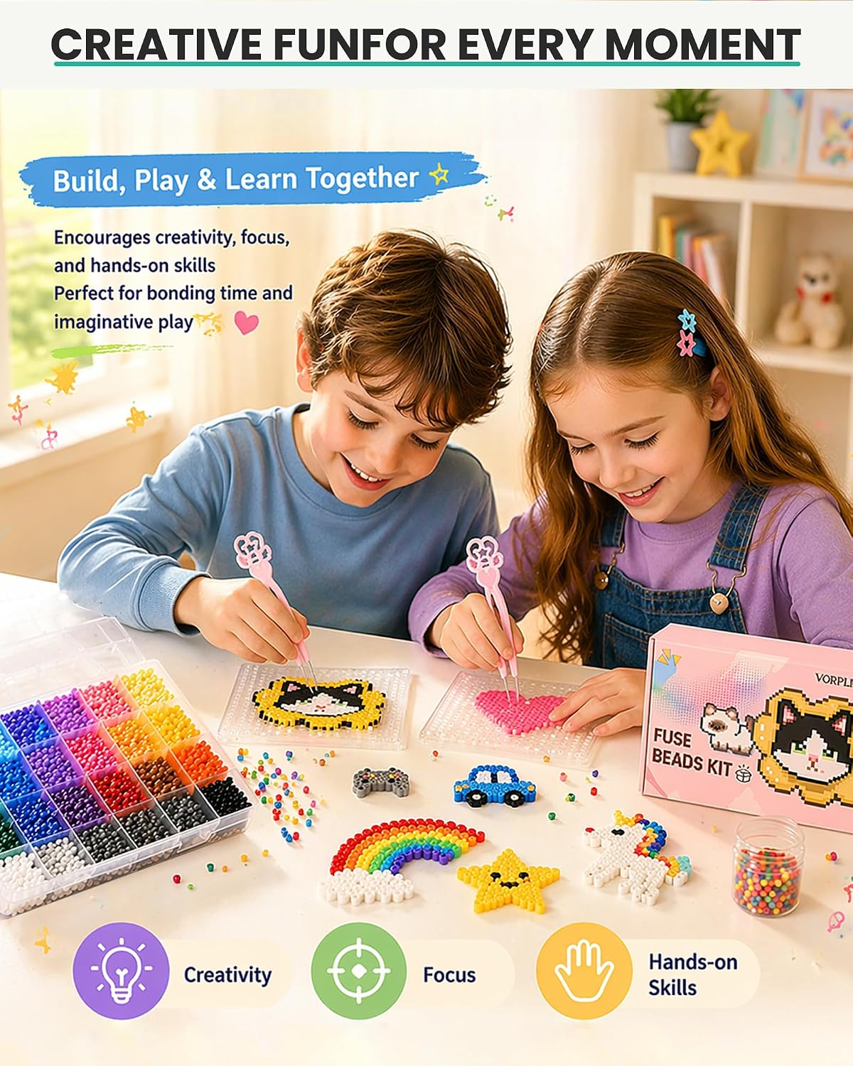 Fuse Beads Kit, 120 Colors, 62,000 2.6mm Mini Beads with Built-in Iron