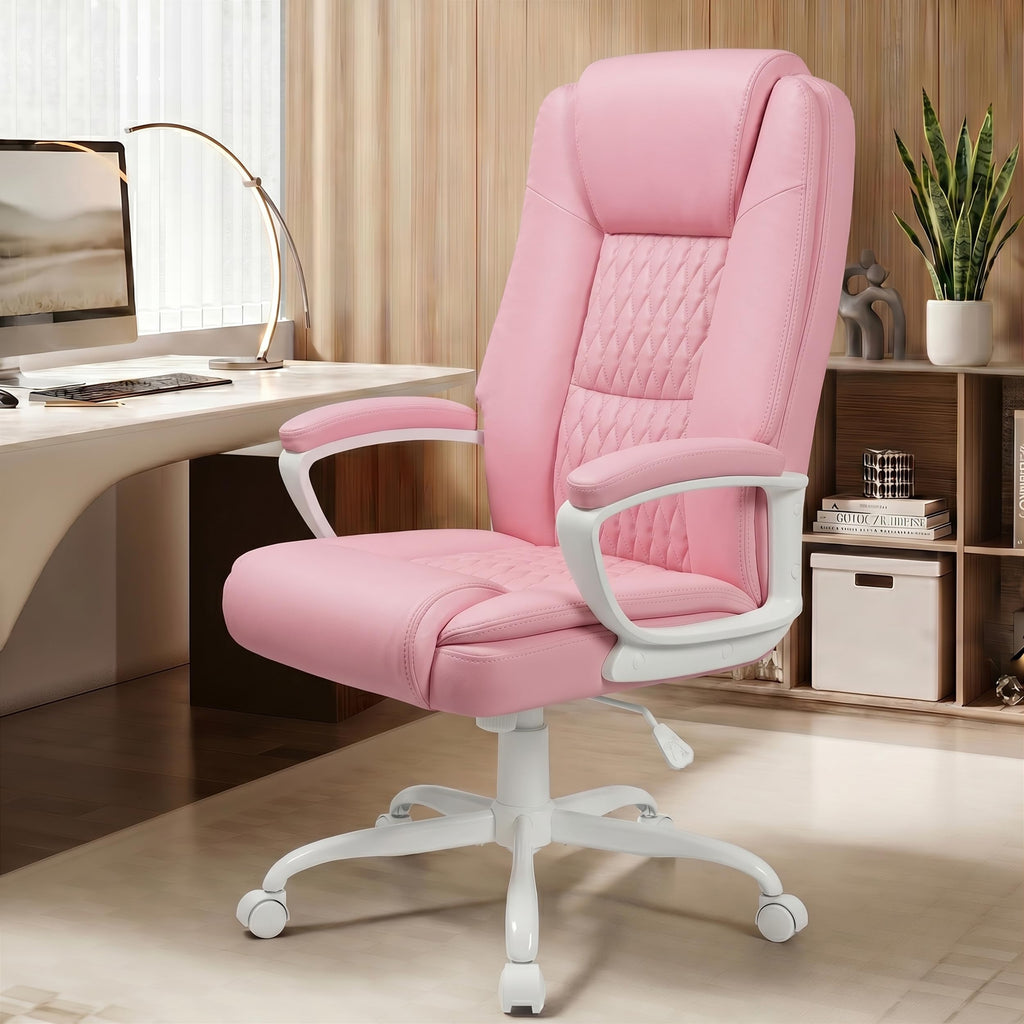 Office Chair, High Back Ergonomic Home Office Desk Chairs with Lumbar Support, Adjustable Big and Tall Computer Chair, 360° Swivel, PU Leather, Brown