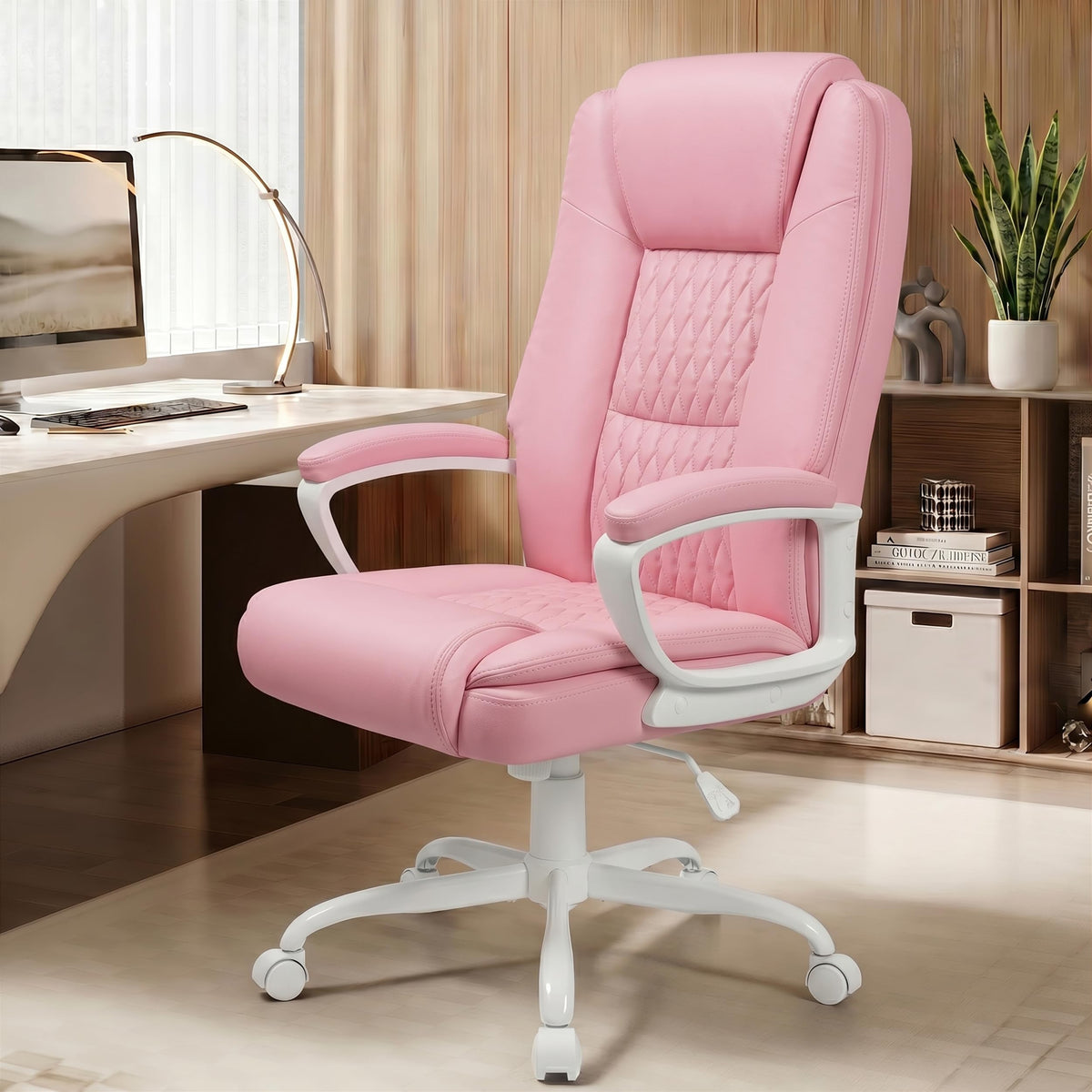 Office Chair, High Back Ergonomic Home Office Desk Chairs with Lumbar Support, Adjustable Big and Tall Computer Chair, 360° Swivel, PU Leather, Brown