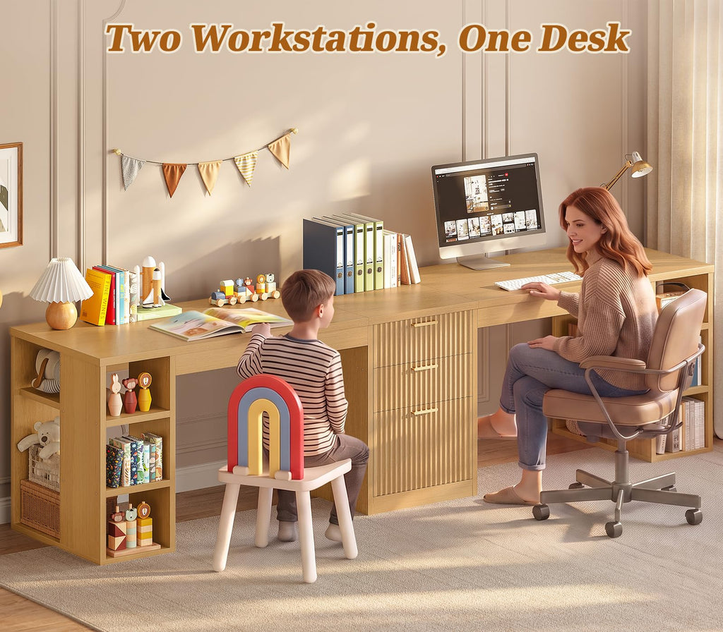 SEDETA 96.5-Inch Two-Student Desk with Drawers