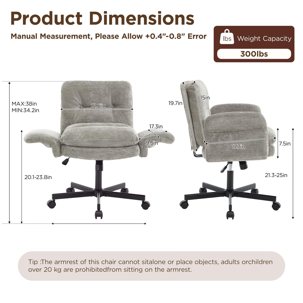 FiveWillowise Low-Back Cross-Legged Desk Chair (Multiple Colors)