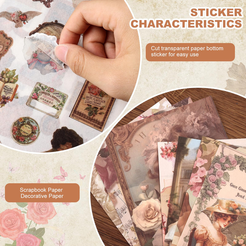 Scrapbook Stickers - 300 Pre-Cut Washi Stickers & 20 Scrapbook Papers for Travel Journaling