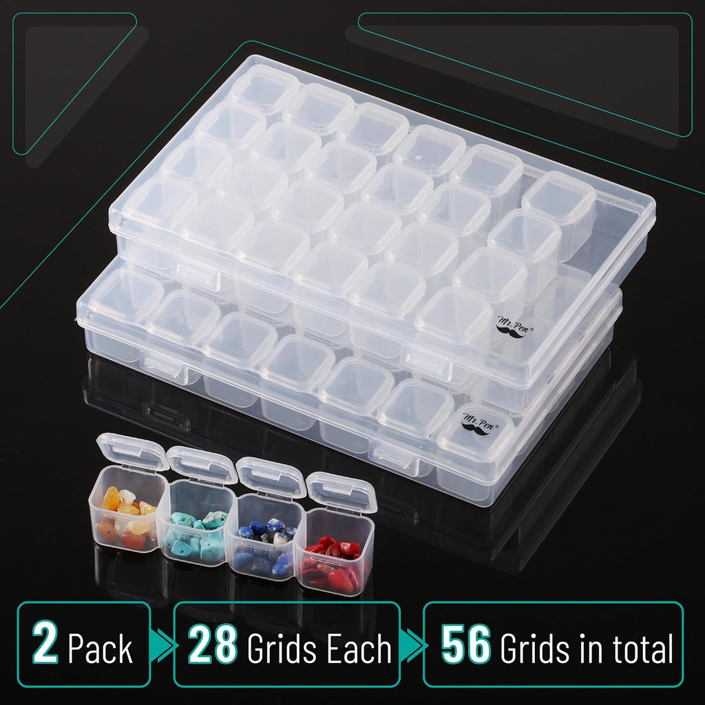 Mr. Pen- Bead Storage Containers, 28 Grids, 2 Pack, Clear White