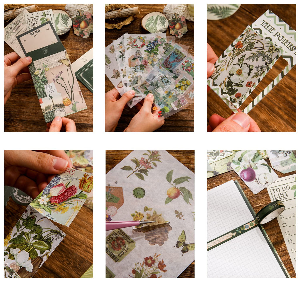 emmoolife 348 Pcs Scrapbooking Supplies Kit, Vintage Aesthetic Scrapbook Kit for Bullet Junk Journal, Stationery, A6 Grid Notebook, DIY Journaling Supplies, Birthday Craft Gift for Teen Girl Women