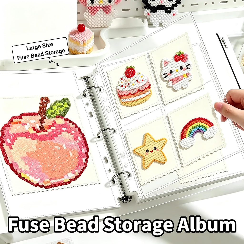 Fuse Bead Art Storage Album A4 | 1/4/9 Grid Pages, 60 Sheets for Completed Fuse Bead Creations Display