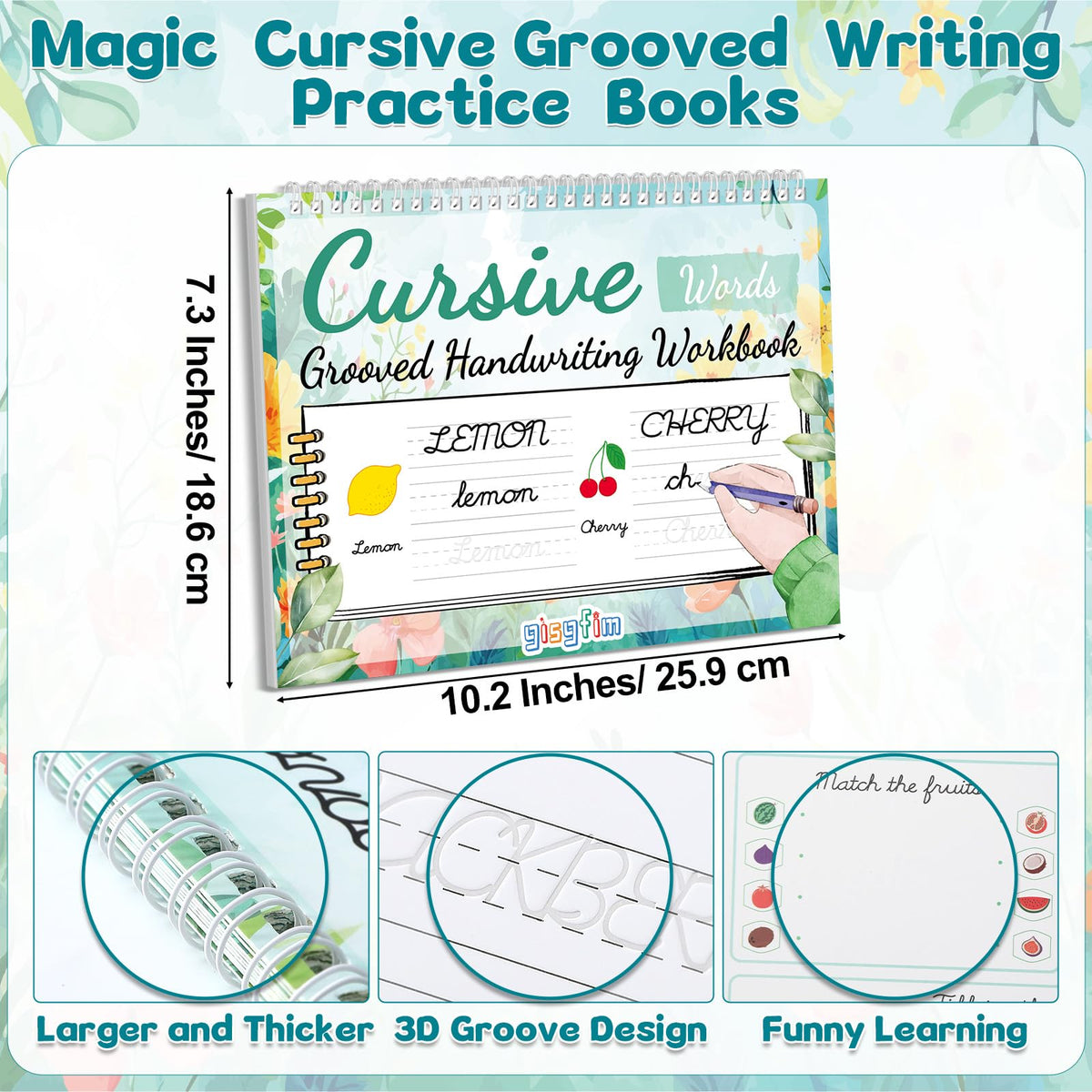 Grooved Cursive Handwriting Workbook Magic Reusable Grooved Cursive Handwriting Practice Guided Tracing with Disappearing Ink Pens for Beginners Kids Learning Activities Supplies (Letters)