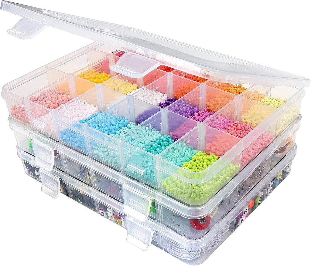 CGCG 3-Pack 18-Grid Clear Plastic Beads Organizer Box 7.9x5.8