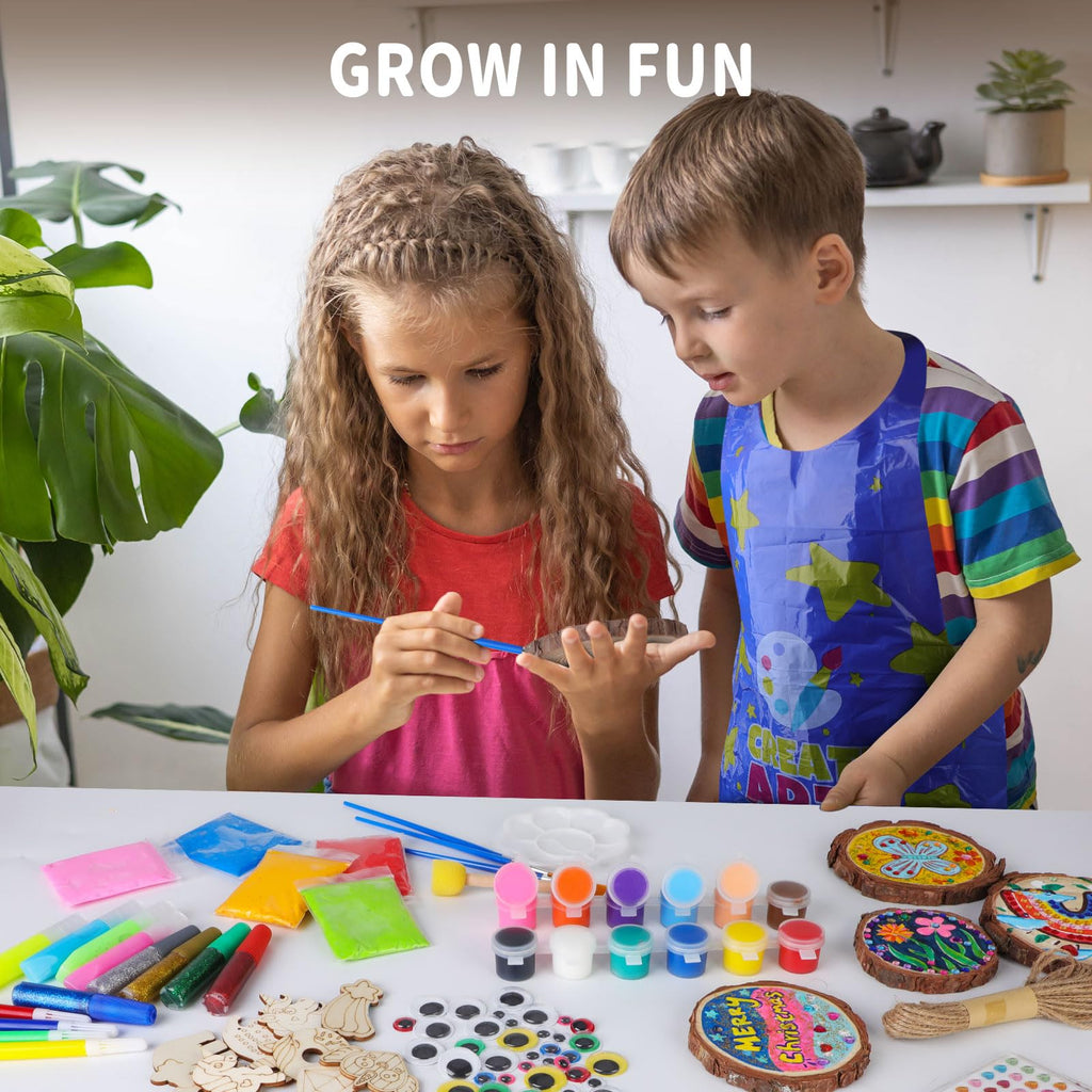 Wooden Painting Kit for Kids, Arts and Crafts Gift Set for Boys Girls 6-12