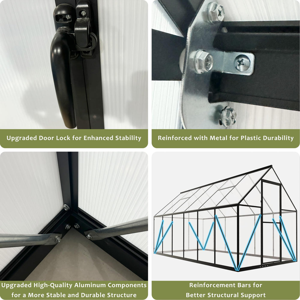 Exroo Aluminum Polycarbonate Walk-In Greenhouse (Multiple Sizes)