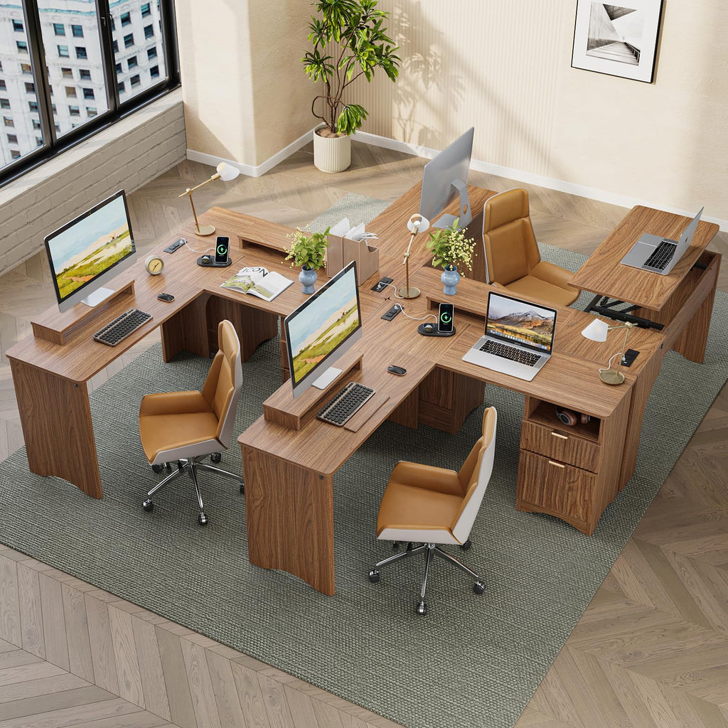 Bestier: 55" L-Shaped Student Study Desk with Manual Lift Top, USB Charging & File Drawer