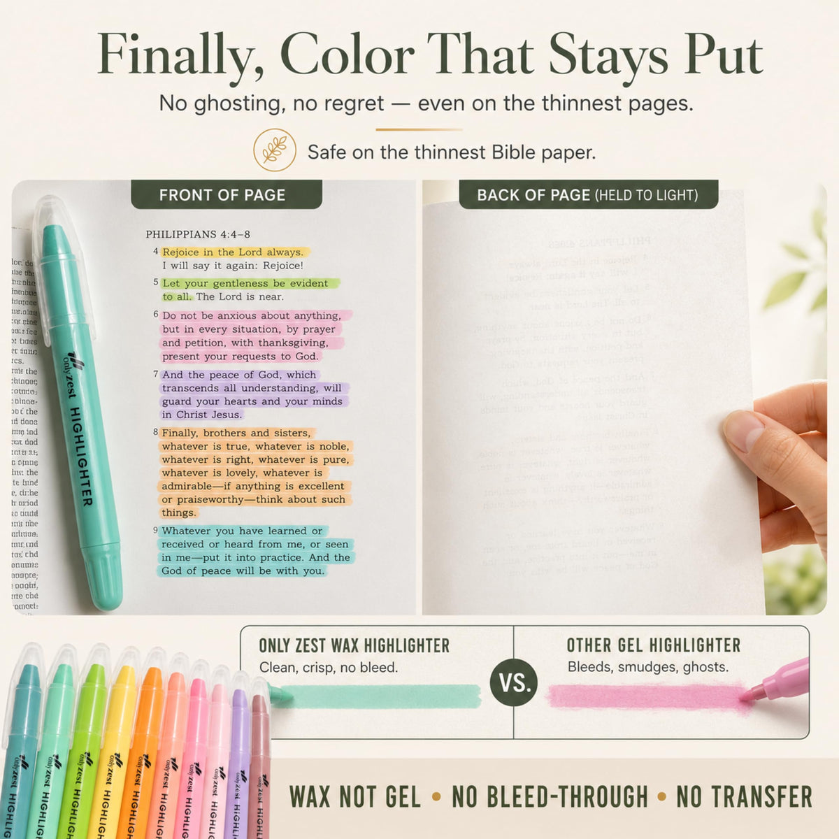 10 Pack Bible Safe Highlighters - Pastel Color, Wax Highlighters