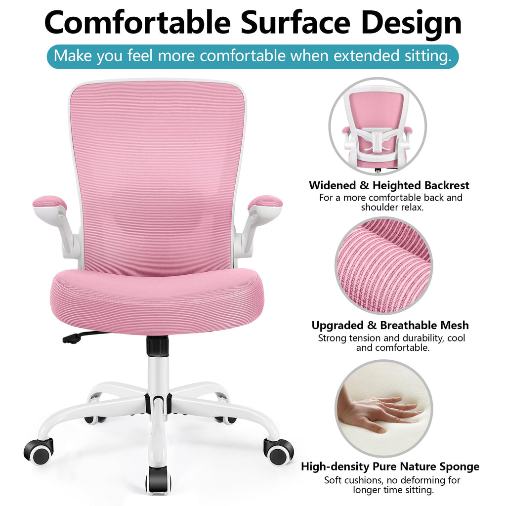 FelixKing Office Chair, Ergonomic Desk Chair Breathable Mesh Chairs Adjustable High Back Lumbar Support Flip-up Armrests, Executive Rolling Swivel Comfy Computer Chairs Home Office Black