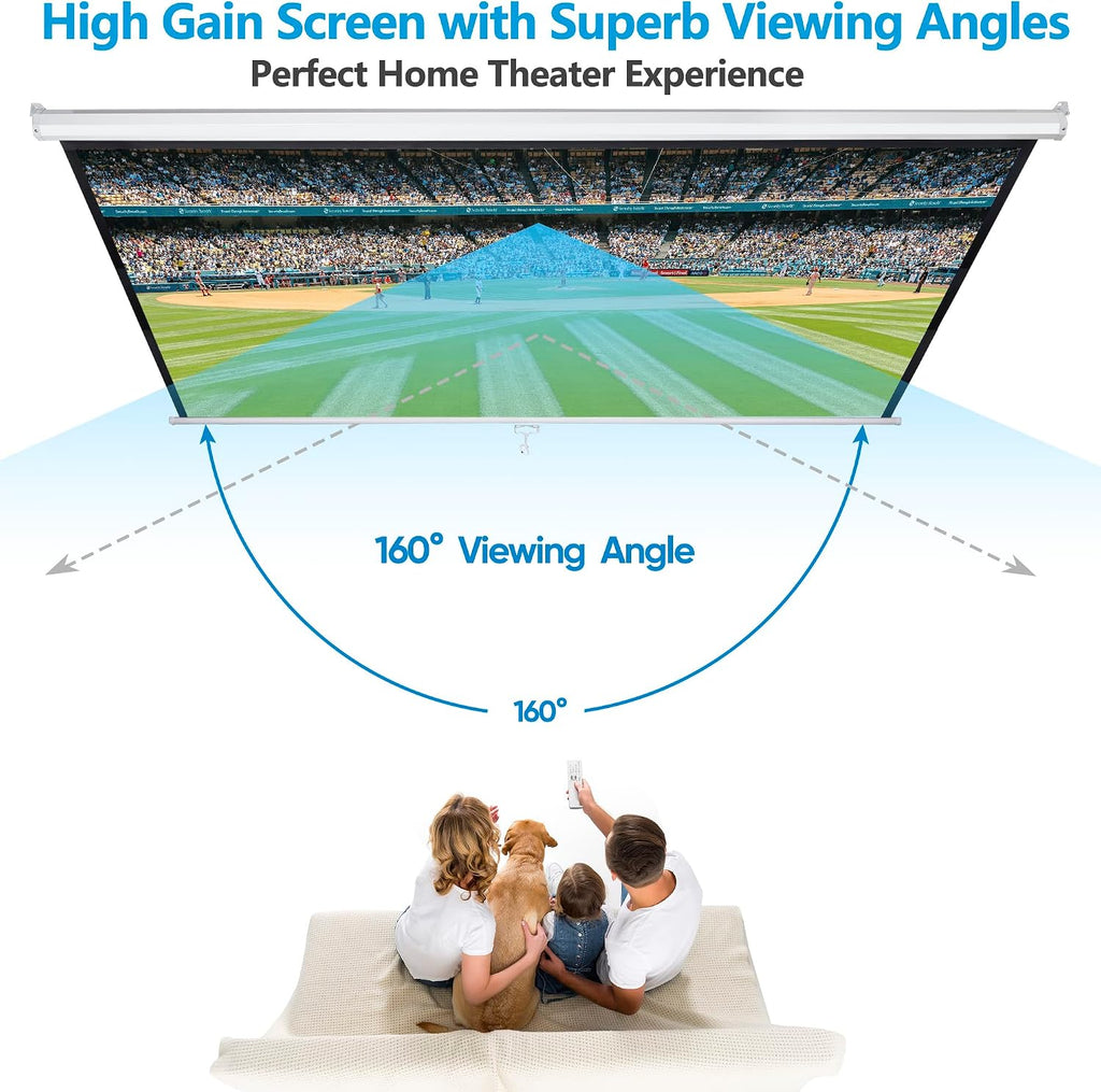 80 Inch Projection Screen, Outdoor Indoor 16:9 HD Foldable Manual Pull Down Projector Screen for Movie Home Backyard Theater Cinema Office Video Game, White