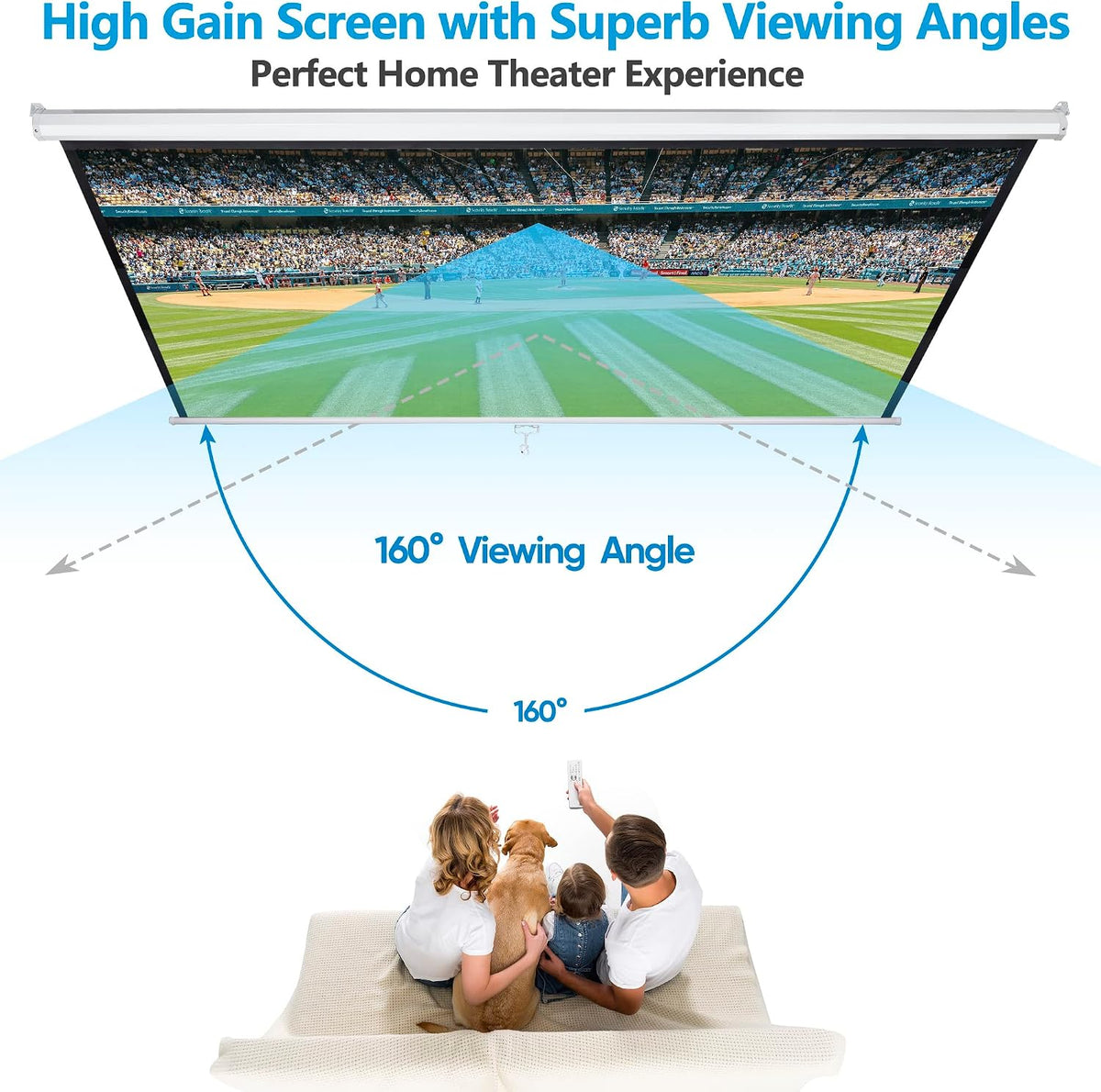 80 Inch Projection Screen, Outdoor Indoor 16:9 HD Foldable Manual Pull Down Projector Screen for Movie Home Backyard Theater Cinema Office Video Game, White