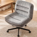 GTPLAYER Cross Legged Office Chair, Armless Desk Chair Cute Vanity Chair with Wheels Computer Chair Comfy Wide Office Chair Adjustable Swivel for Home Computer Task,Soft Velvet, Dark Grey