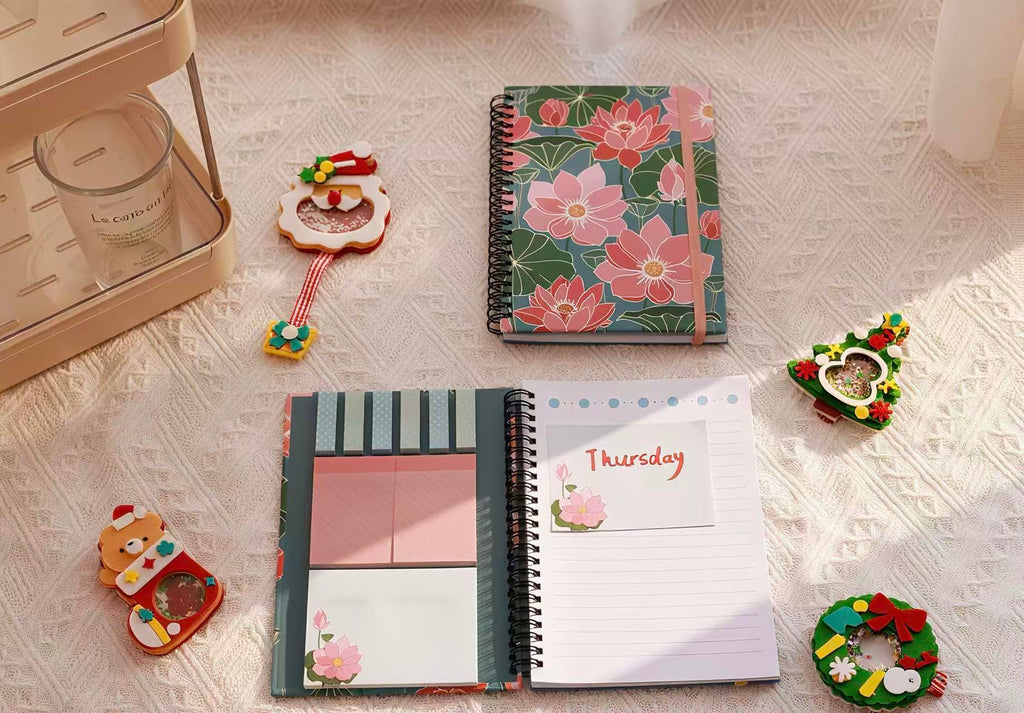 A5 Spiral Sticky Notebook,with 9 pads of decorated sticky notes and a handy notebook,for Bible study;Note Pads Teacher Appreciation Gift Writing Memo Pads School Office Supplies and Daily Life Organization (Daisy)