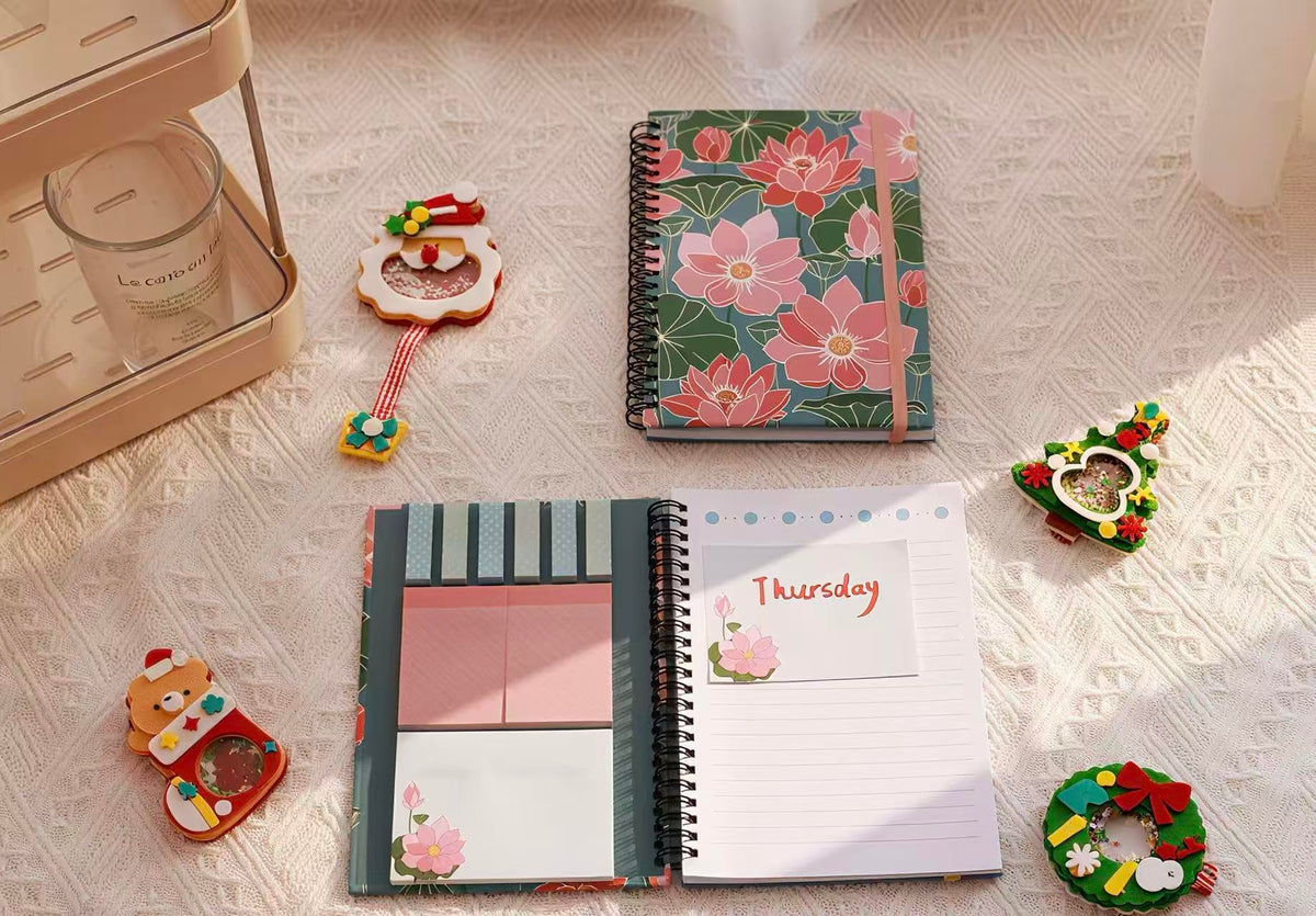 A5 Spiral Sticky Notebook,with 9 pads of decorated sticky notes and a handy notebook,for Bible study;Note Pads Teacher Appreciation Gift Writing Memo Pads School Office Supplies and Daily Life Organization (Daisy)