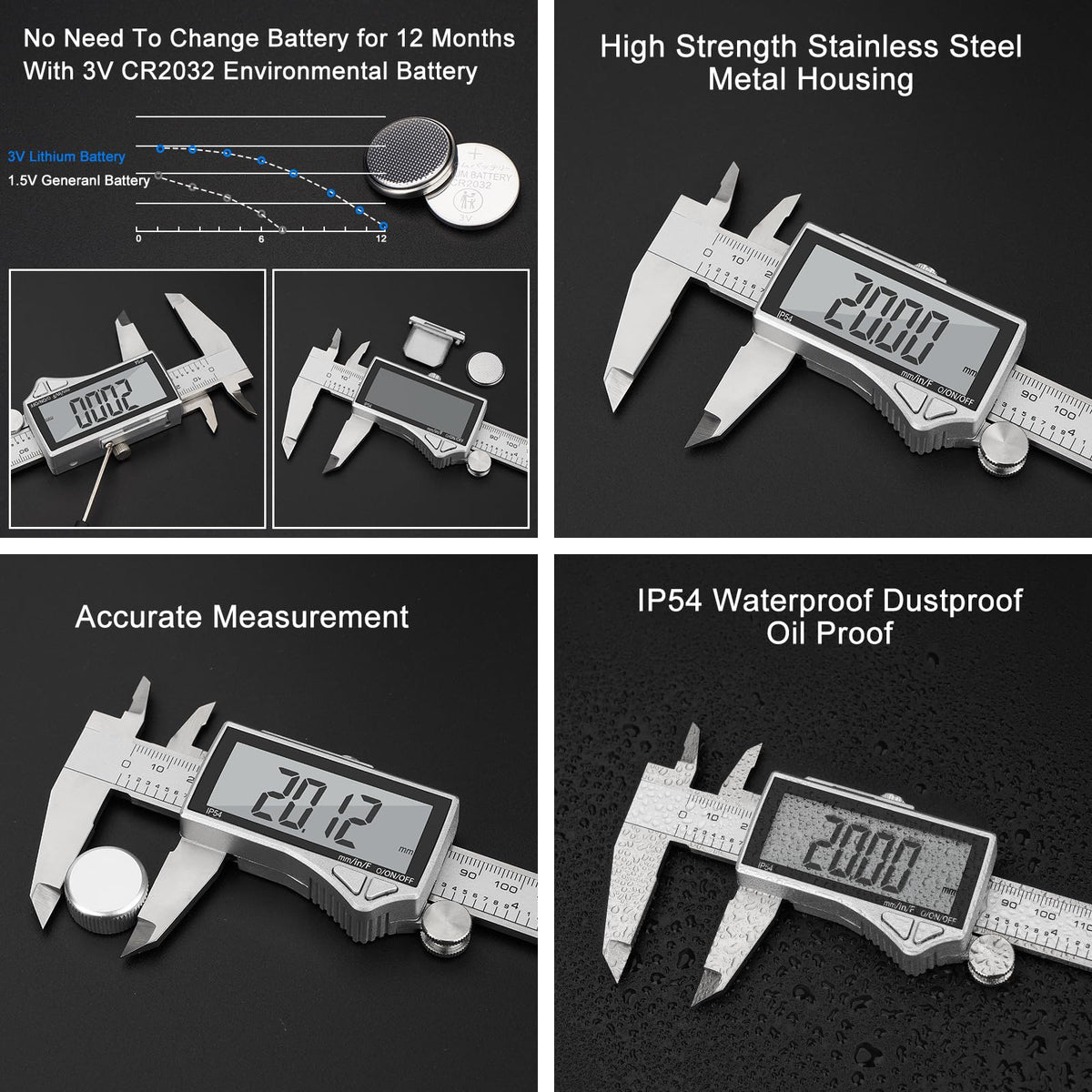 Digital Caliper, Adoric Calipers 0-6 Inch, Inch/mm Conversion, Large LCD