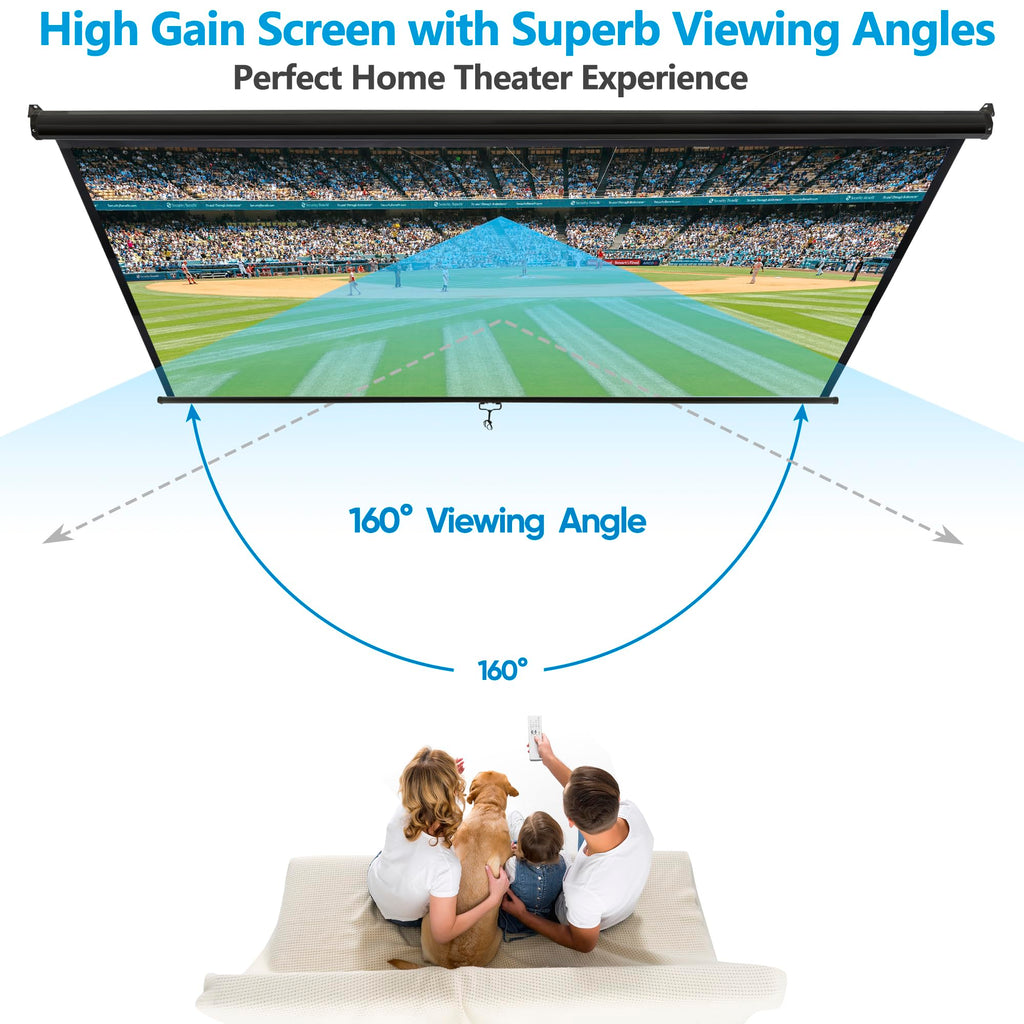 80 Inch Projection Screen, Outdoor Indoor 16:9 HD Foldable Manual Pull Down Projector Screen for Movie Home Backyard Theater Cinema Office Video Game, White