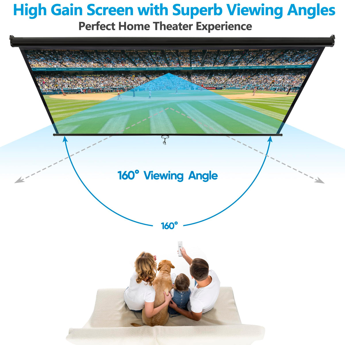 80 Inch Projection Screen, Outdoor Indoor 16:9 HD Foldable Manual Pull Down Projector Screen for Movie Home Backyard Theater Cinema Office Video Game, White