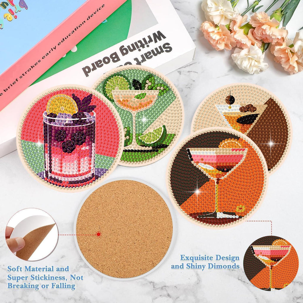 Puraikcmi 8PCs Diamond Paintings Coasters Kits Set, Funny Cat Diamond Art Coasters with Holder, DIY Crafts Diamond Art Kits Adult Craft Diamond Dots Gift