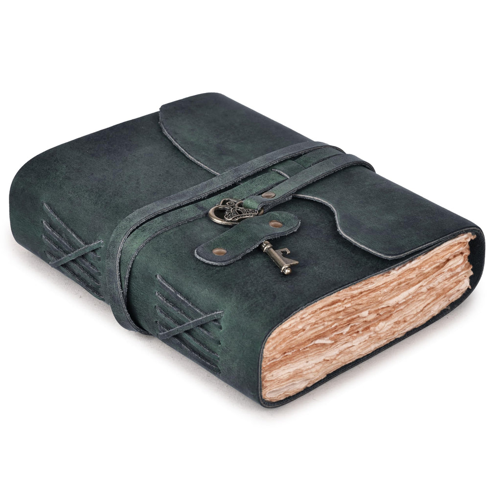 LEATHER VILLAGE Vintage Leather Journal Key Lock, Teal 6x4.
