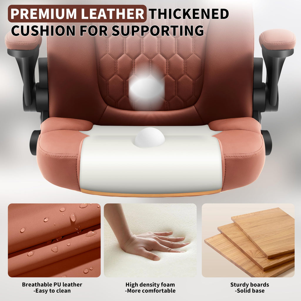 Leather Office Chair Swivel Lumbar Support for Short People Black