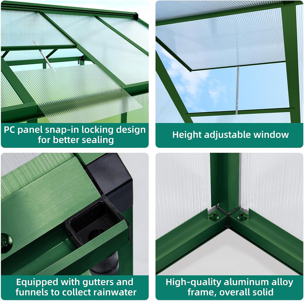 Garvee Aluminum Polycarbonate Greenhouse (6×8 to 8×12 ft)