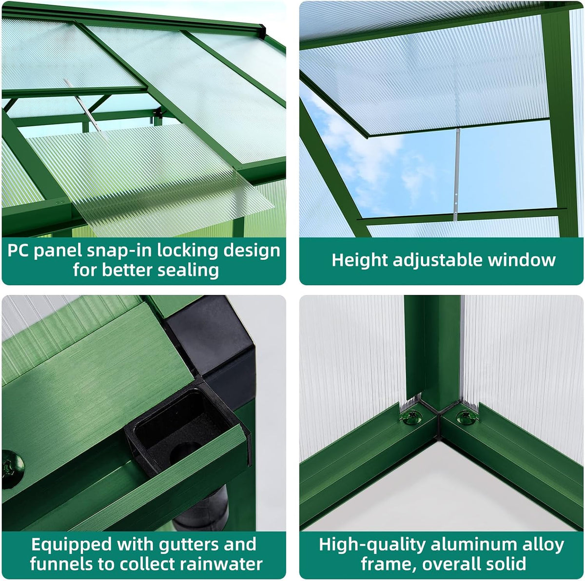 Garvee Aluminum Polycarbonate Greenhouse (6×8 to 8×12 ft)