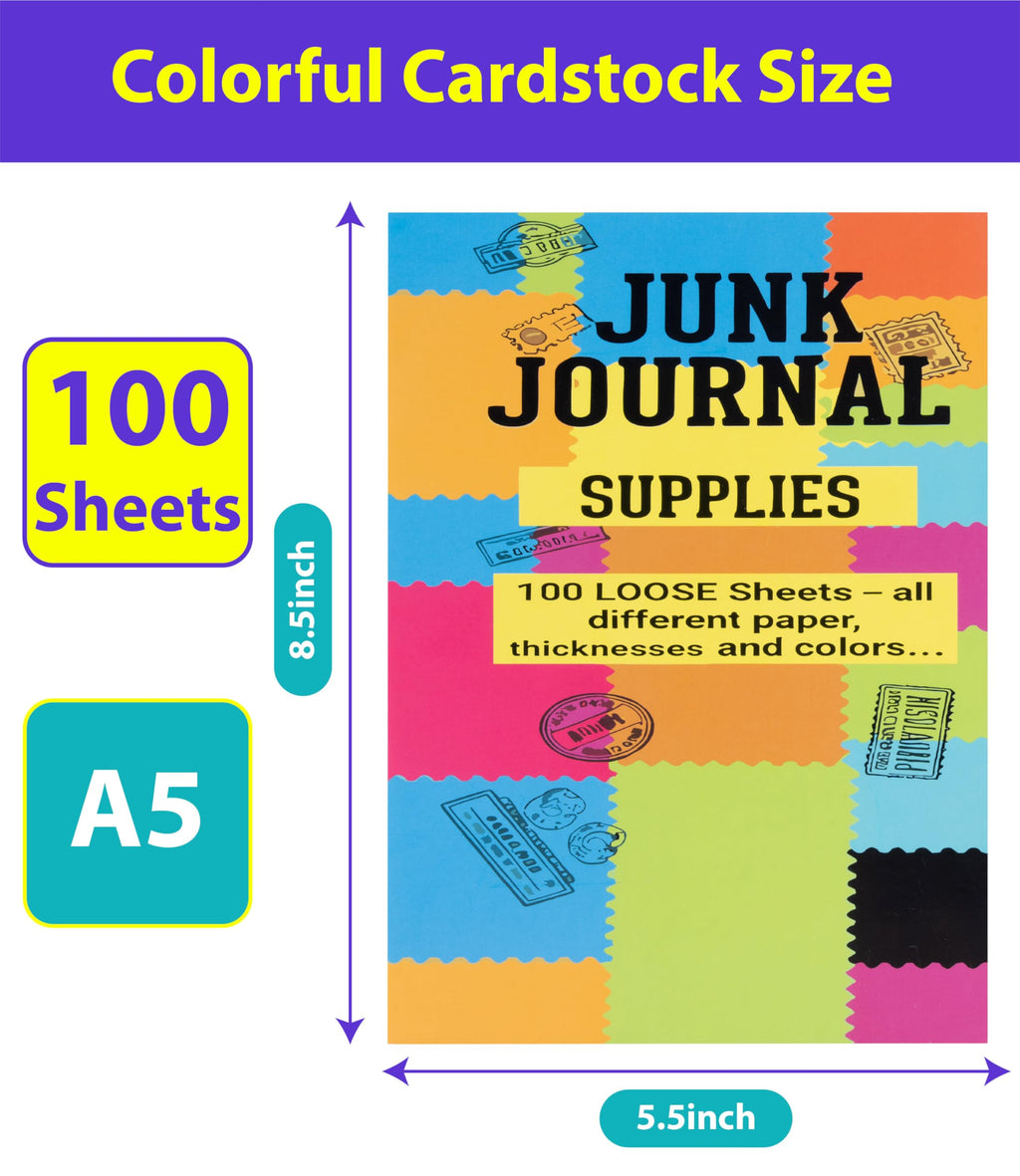 Junk Journal, 8.5x5.5'' Half Letter, 100 Unique Sheets 200 Pages, Journals