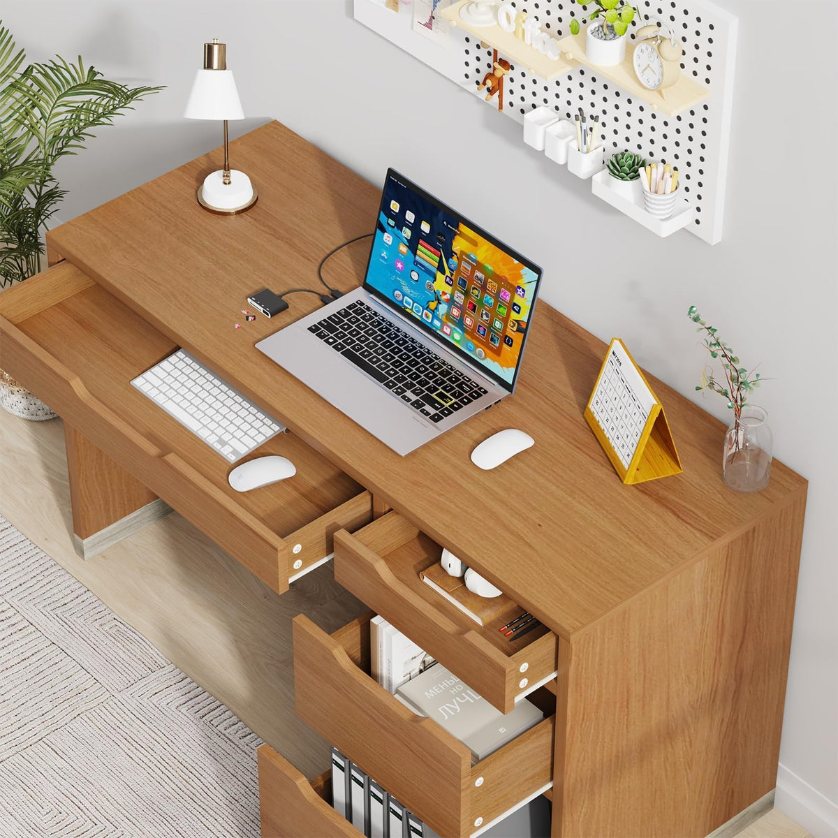 MaverickFurni White Desk with Drawers, 48 Inch Small Computer Desk