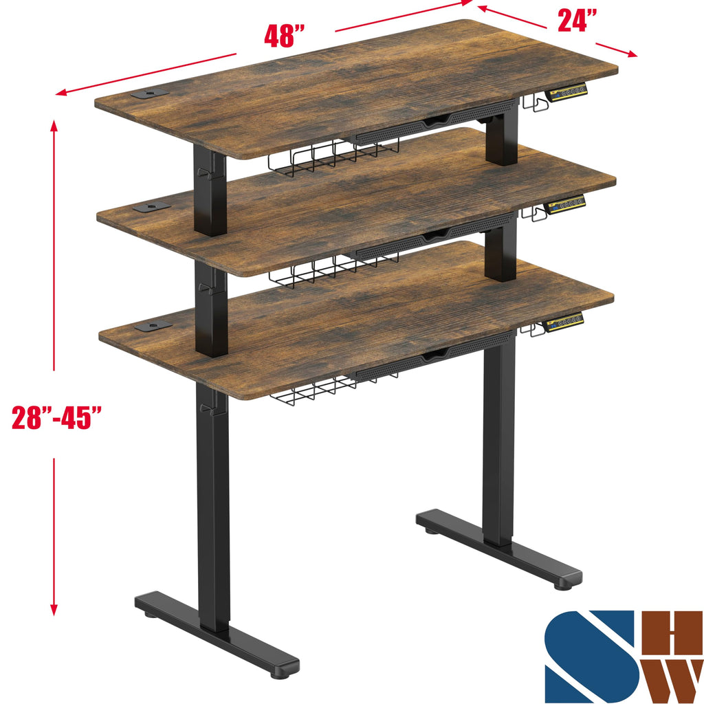SHW 55 x 28 Electric Height Adjustable Standing Desk w/Drawer, White