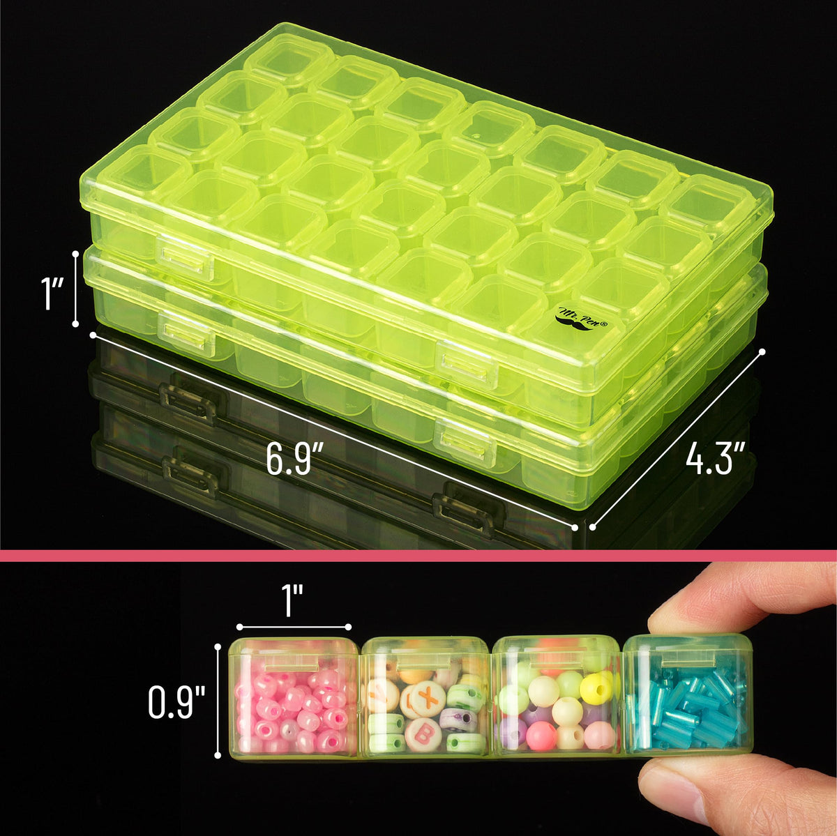 Mr. Pen- Bead Storage Containers, 28 Grids, 2 Pack, Clear White