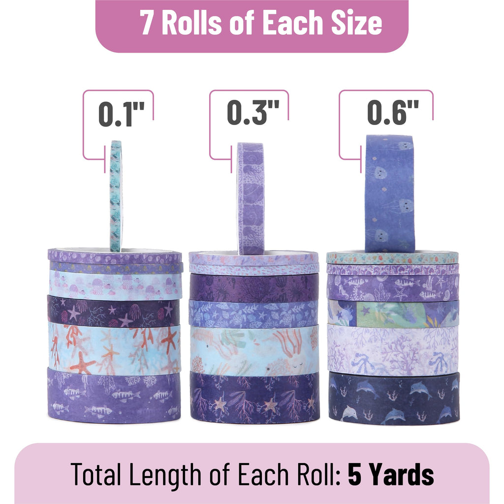 Mr. Pen- Washi Tape Set, 21 Rolls, Assorted Sizes, Floral
