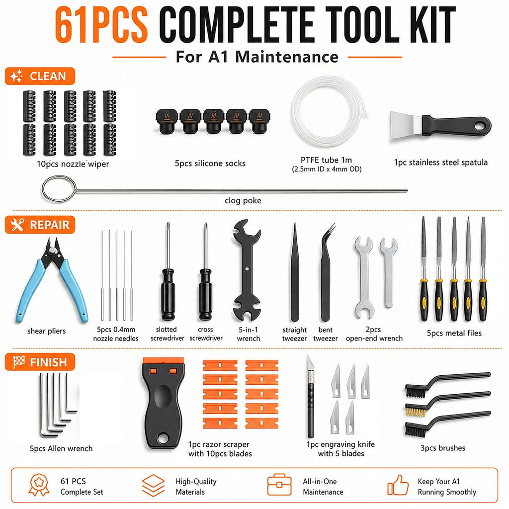 61-Piece 3D Printer Tool Kit for Bambu Lab A1/A1 Combo, Maintenance Set