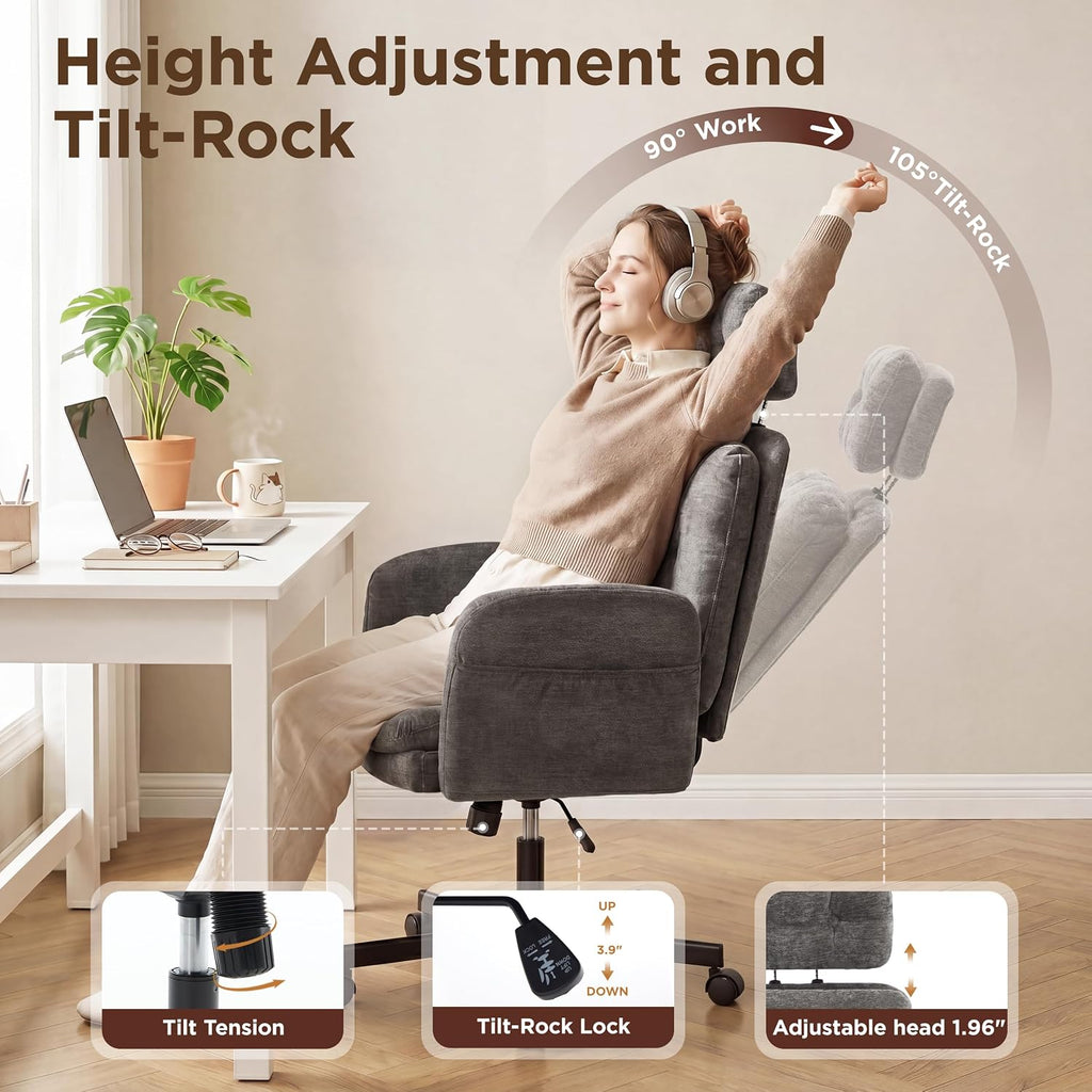 FiveWillowise Cross Legged Office Chair with Flip-up Arms&Hight Back,Grey