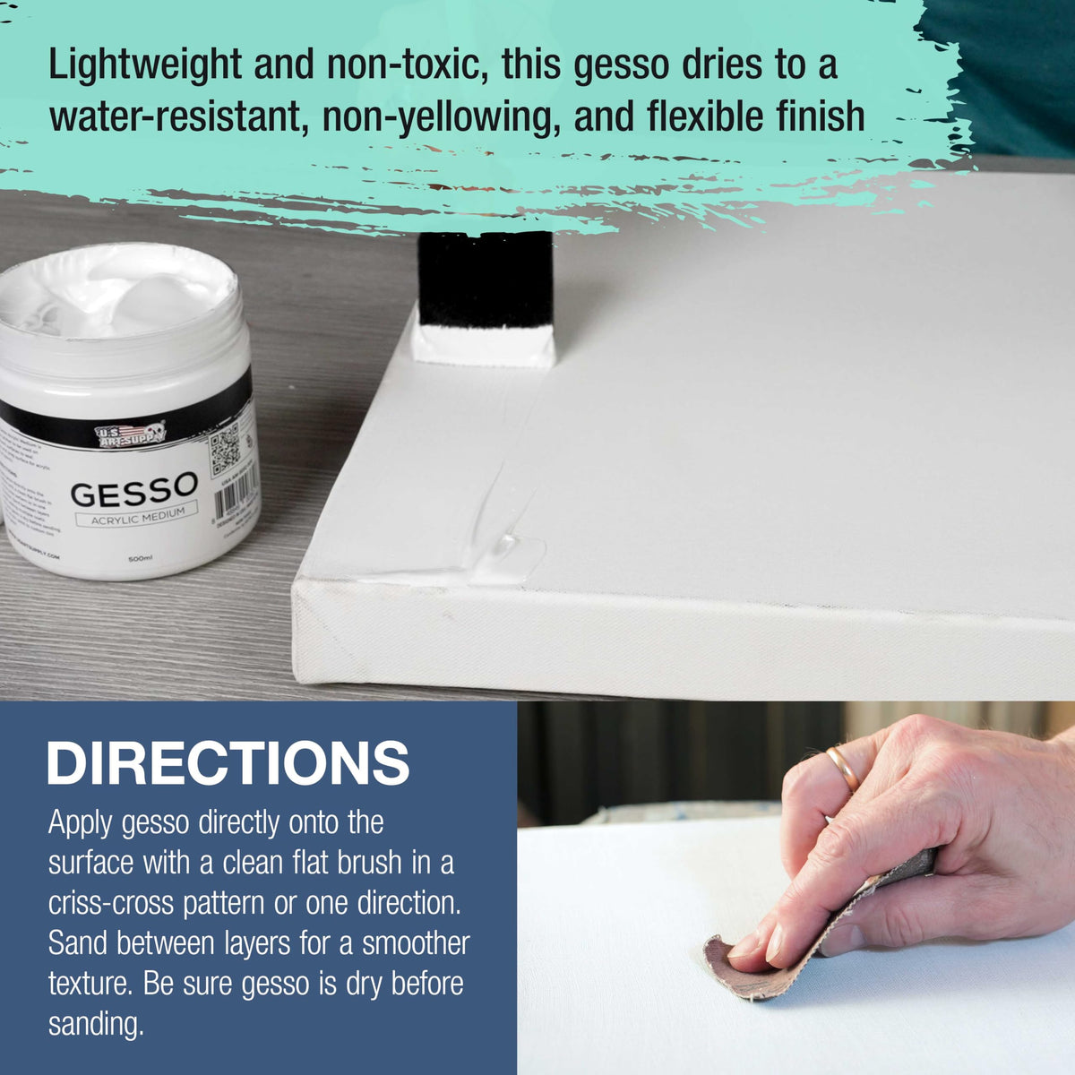 U.S. Art Supply Gesso Primer – 16.9oz (500mL) | Acrylic & Oil Paint Surface Primer for Canvas, Paper & Wood