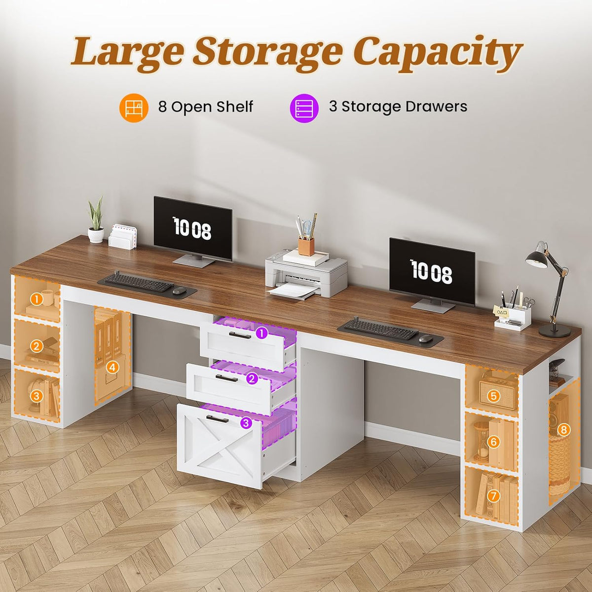 SEDETA 96.5-Inch Two-Student Desk with Drawers